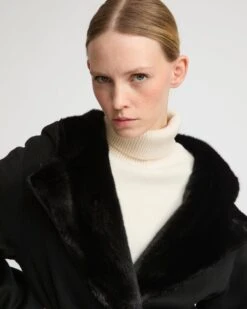 Manteau En Lainage Cachemire Double Face Et Fourrure De Vison -yves salomon boutique 26WYM93130CAVIC99 5