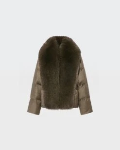 Doudoune Courte En Tissu Loro Piana Avec Grand Col Amovible En Fourrure De Renard -yves salomon boutique 26WYV00662WO2WA9127 9