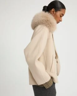 Veste Caban En Lainage Cachemire Et Col Amovible En Fourrure De Renard -yves salomon boutique 26WYV01668CARDA2122 3