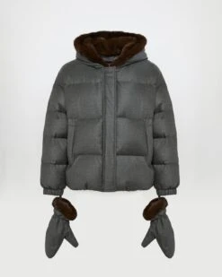 Doudoune Courte En Tissu Loro Piana à Capuche Avec Intérieur En Fourrure De Vison Et Moufles Amovibles -yves salomon boutique 26WYV05966WO2WC97 8