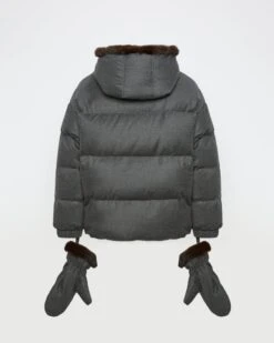 Doudoune Courte En Tissu Loro Piana à Capuche Avec Intérieur En Fourrure De Vison Et Moufles Amovibles -yves salomon boutique 26WYV05966WO2WC97 9