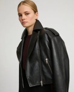 Perfecto Croppé En Cuir D'agneau -yves salomon boutique 26WYV21050AGANC99 3