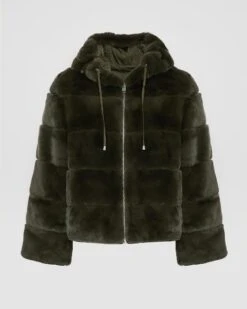 Veste à Capuche En Fourrure De Lapin Rex Réversible Tissu Technique -yves salomon boutique 26WYV30158REXXA8001 11