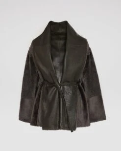 Veste Longue Drapée En Peau Lainée D'agneau -yves salomon boutique 26WYV60175MERLA9125 11