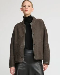 Veste Teddy En Agneau Mérinos Suède 11 Veste Teddy En Agneau Mérinos Suède -yves salomon boutique 26WYV61062MSBVA9016 3