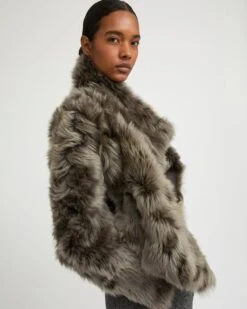 Veste Courte En Peau Lainée D'agneau De Toscane -yves salomon boutique 7WYV62155TOSXA9112 4