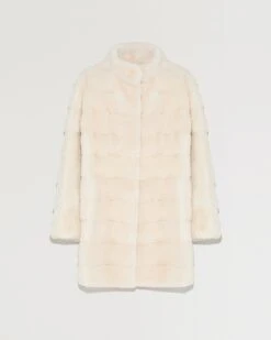 Veste Longue En Fourrure De Vison à Col Montant